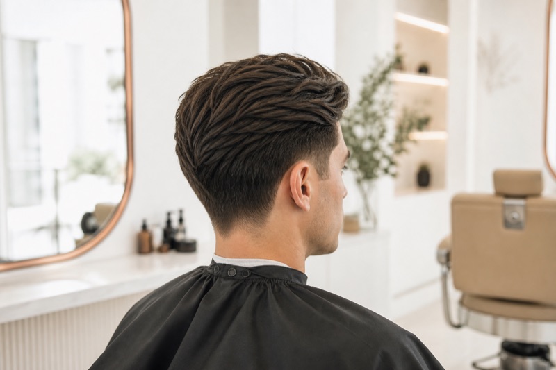 Corte de pelo masculino · Peinado hacia atrás